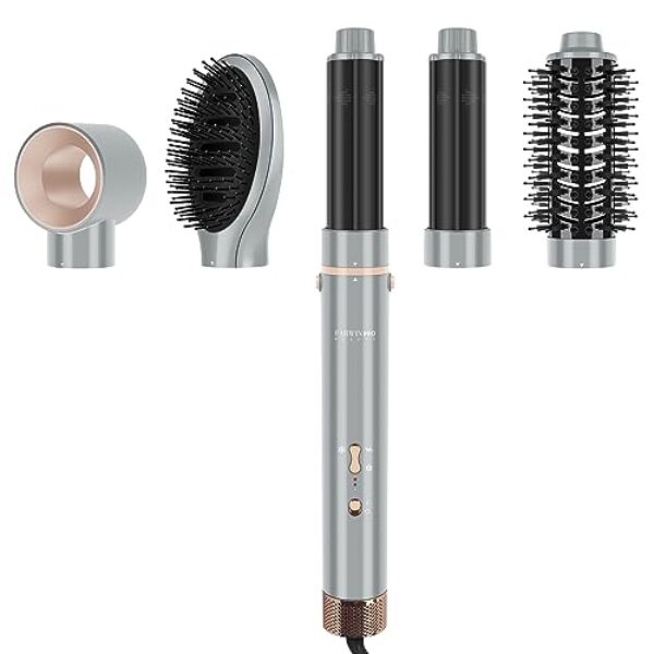 5 IN 1 MaxAIR Styler, PARWIN PRO BEAUTY Haartrockner Warmluftbürste Set, Rundbürstenföhn, Lockenstab, 5 Aufsätze, Trocknen, Glätten, Volumen, Locken, Ionen Pflege, Hochtouriger Motor, Grau