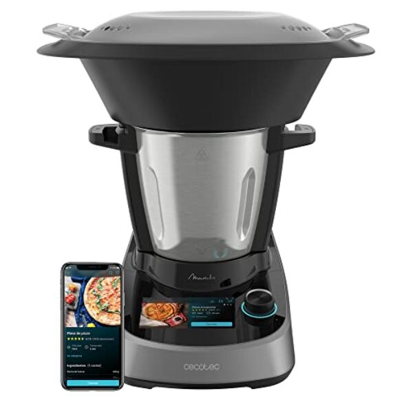 Cecotec Multifunktionsküchenroboter Mambo Touch, 1600 W, 37 Funktionen, 5-Zoll-TFT-Touchscreen mit integriertem Rezeptbuch, 3,3 Liter Fassungsvermögen, App, Waage und Edelstahlkrug