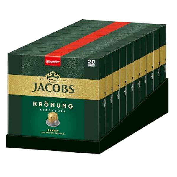 Jacobs Kaffeekapseln Krönung Crema, Nespresso* kompatible Kapseln,Samtig-ausgewogener Geschmack, Intensität 6/12, 200 Stück (10 x 20 Getränke)