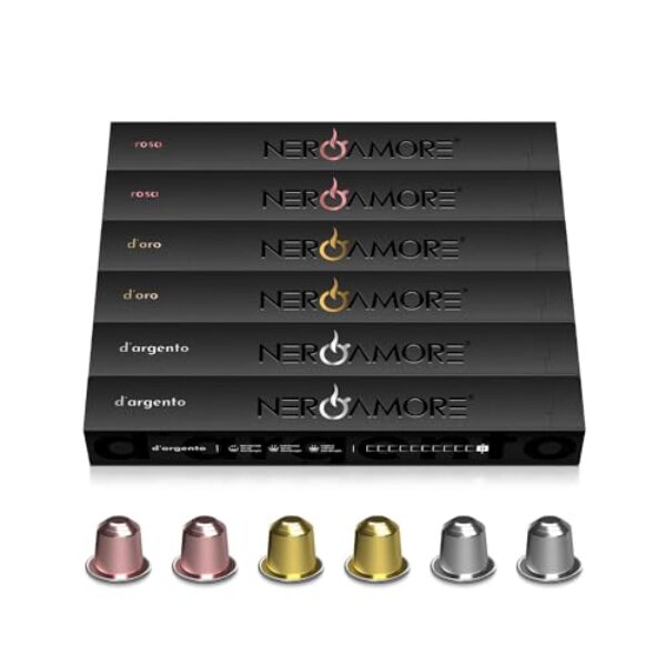 NERO AMORE Kaffeekapseln Variety Pack - Kompatibel mit Original Nespresso* Maschinen, mittlere bis dunklere Röstungen, Espresso und Lungo, 60 Aluminium Espresso Pads - 100% recycelbare Kapseln