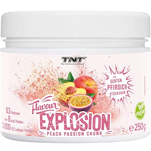 TNT Geschmackspulver "Flavour Explosion" (Peach Passion Chunk, 250g) • Unter 8 kcal pro Portion • Kalorien sparen • Ideal für Joghurt, Quark, Protein-Shakes, etc.